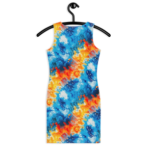 Wrinkled Tie-Dye Sublimation Dress, Incognito Apparel, Colorful Party Clothing on a hanger