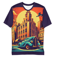 Load image into Gallery viewer, Casually draped Retro Revelry Tee, embodying relaxed elegance with its steampunk comic design, inviting a closer look into its intricate narrative