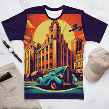 Load image into Gallery viewer, Complete ensemble featuring the Retro Revelry Tee paired with khaki pants, a stylish hat, and a classic watch, epitomizing casual sophistication with a twist of adventure.