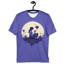 Load image into Gallery viewer, Front view of the Blueberry Crush Tee, showcasing the unique berry-inspired design that celebrates urban culture and hidden narratives. on a hanger