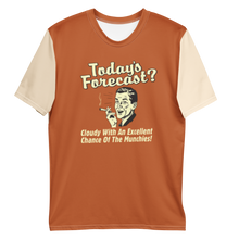 Load image into Gallery viewer, Orange shirt with vintage photo design and &quot;Forecast today cloudy with a chance of munchies - as a flat out shirt