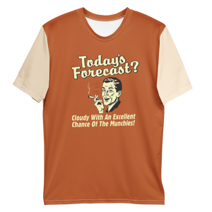 Orange shirt with vintage photo design and "Forecast today cloudy with a chance of munchies - as a flat out shirt
