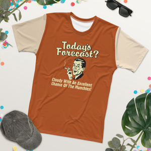 Orange shirt with vintage photo design and "Forecast today cloudy with a chance of munchies - Summer time table