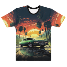 Load image into Gallery viewer, High-Speed Chase Tee laid flat, showcasing the vibrant green car design, a nod to gaming&#39;s most thrilling getaways