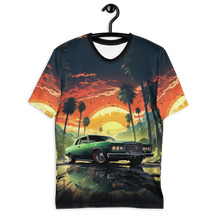 Load image into Gallery viewer, High-Speed Chase Tee on a hanger, highlighting the dynamic gaming-inspired graphic, ready to bring gaming style into the real world.