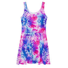 Load image into Gallery viewer, Flat lay of our Vibrant Summer Tie-Dye Dress