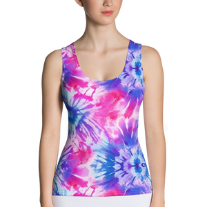 Model basking in the summer sun wearing the Radiant Swirl Tank Top, perfectly embodying the joy and vibrant style of the season