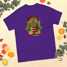 Load image into Gallery viewer, Girl Scout Cookies Cannabis T-shirt on table for Summer time - Purple yellow