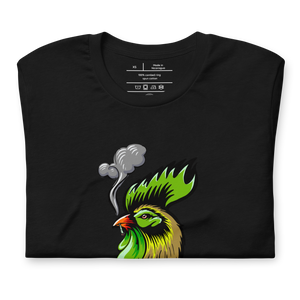 Cannabis-themed T-shirt folded on table