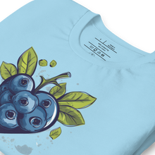 Load image into Gallery viewer, Blueberry Crush OG T-Shirt Summer Flat on Table Mockup - Folded Close to collar - Lt Blue
