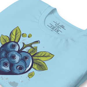 Blueberry Crush OG T-Shirt Summer Flat on Table Mockup - Folded Close to collar - Lt Blue