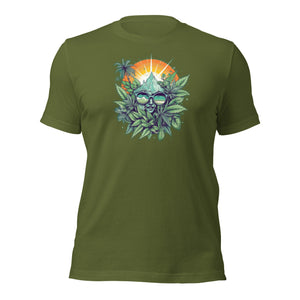 Cannabis Incognito Apparel: Embrace the Summer Vibes with our Sun and Cannabis Leafs T-Shirt