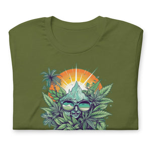 Cannabis Incognito Apparel: Embrace the Summer Vibes with our Sun and Cannabis Leafs T-Shirt