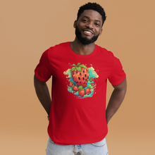 Load image into Gallery viewer, Model sporting the Berry Whirlwind Crimson Tee, embodying the spirit of adventure and freedom.