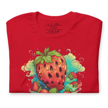 Load image into Gallery viewer, Flat on table mockup - Summer: &quot;Summer flat table mockup of our Strawberry Cough Cannabis T-Shirt, a classic cotton tee for cannabis enthusiasts. - Folded Front