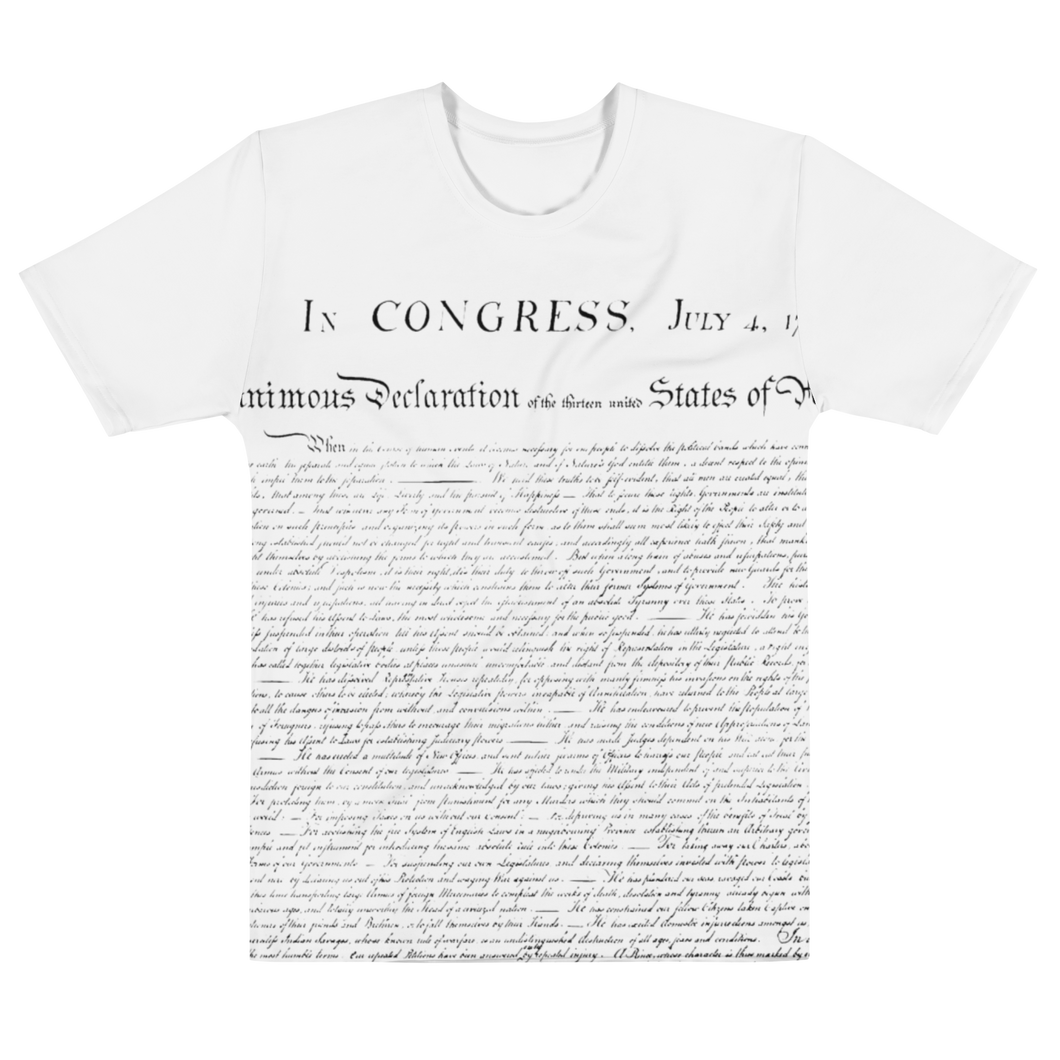 Agent Green Thumb's Constitution All-Over Print T-Shirt worn by a male model, showcasing the fashionable secrecy and cannabis culture