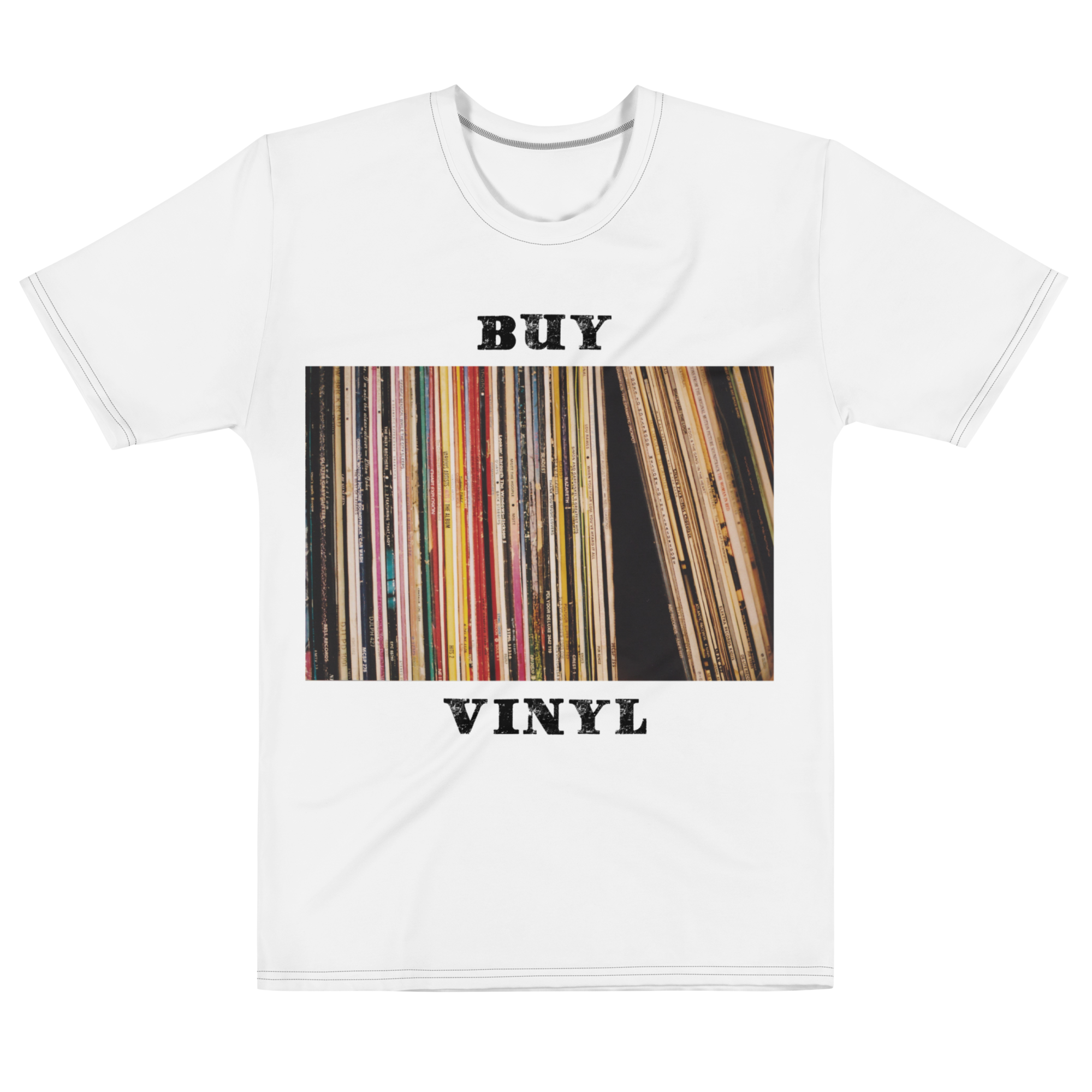 Vinyl Dreams T-Shirt: Relive the Magic of Old-School Records. Front White Shirt - Nostalgia and Captivating Art at CIA Clothing'