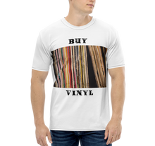 Load image into Gallery viewer, CIA Apparel: Where Vinyl Records and Cannabis Culture Converge -  Rediscover the Magic of Vinyl with the &quot;Buy Vinyl All Over&quot; T-shirt - Male model FRONT
