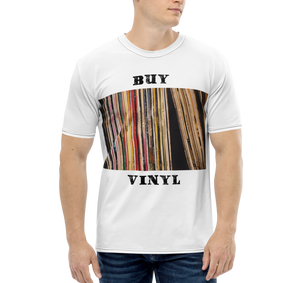 CIA Apparel: Where Vinyl Records and Cannabis Culture Converge -  Rediscover the Magic of Vinyl with the "Buy Vinyl All Over" T-shirt - Male model FRONT