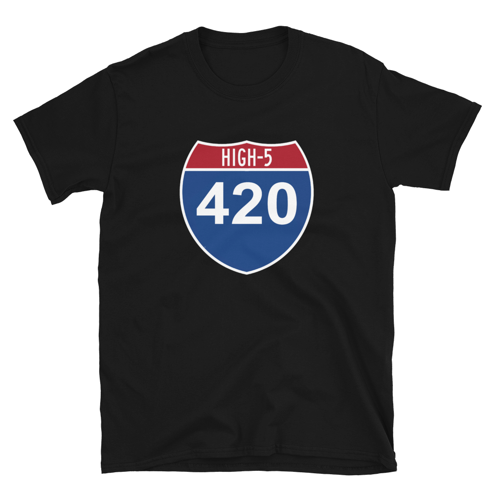High 420 | Cannabis t shirt | CIA Cannabis Incognito Apparel - CIA (Cannabis Incognito Apparel) High 420 cannabis t-shirt flat mockup.  Durable High 420 cannabis t-shirt wrinkled mockup.