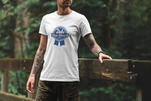 Load image into Gallery viewer, Dabs Blue Dream Sativa T-Shirt | Short-Sleeve T-Shirt | Strains Collection | Cannabis Incognito Apparel CIA | Flat T-shirt Mock Up Model Male WHT Male Model Shot outdoors WHITE
