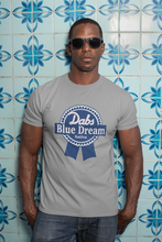 Load image into Gallery viewer, Dabs Blue Dream Sativa T-Shirt | Short-Sleeve T-Shirt | Strains Collection | Cannabis Incognito Apparel CIA | Flat T-shirt Mock Up Model Male Gray Male Model Shot of Shirt