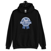 Load image into Gallery viewer, Dabs Blue Dream Sative | Sweatshirt Hoodie | BLACK FRONT Mock Up | CIA Cannabis Incognito Apparel Shop | Hanger Mock up