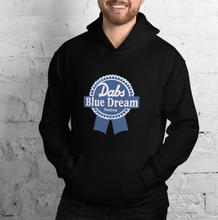 Load image into Gallery viewer, Dabs Blue Dream Sative | Sweatshirt Hoodie | BLACK FRONT Mock Up | CIA Cannabis Incognito Apparel Shop | Model Mock up Male