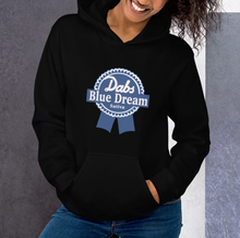 Load image into Gallery viewer, Dabs Blue Dream Sative | Sweatshirt Hoodie | BLACK FRONT Mock Up | CIA Cannabis Incognito Apparel Shop | Female Model Mock up