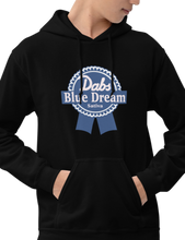 Load image into Gallery viewer, Dabs Blue Dream Sative | Sweatshirt Hoodie | BLACK FRONT Mock Up | CIA Cannabis Incognito Apparel Shop | Male Model