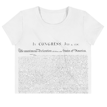 Load image into Gallery viewer, Fashion-forward Constitution All-Over Print Crop Tee, a must-have for cannabis culture enthusiasts