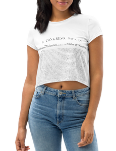 Premium knit fabric in the Constitution Crop Tee, offering unmatched comfort and quality. - Female Model Front