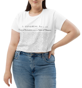 Four-way stretch fabric in the Constitution Crop Tee for a flattering fit and unrestricted movement. - Model Mockup  