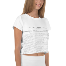 Load image into Gallery viewer, Discover the Ultimate Cannabis Culture Statement with the Fashion-Forward Constitution All-Over Print Crop Tee