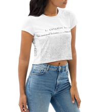 Load image into Gallery viewer, Cannabis culture-inspired Constitution All-Over Print Crop Tee, a symbol of unity and expression.