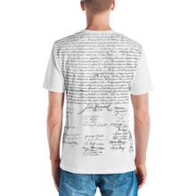 Load image into Gallery viewer, Agent Green Thumb&#39;s Constitution All-Over Print T-Shirt worn by a male model, showcasing the fashionable secrecy and cannabis culture, Back