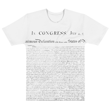 Load image into Gallery viewer, Agent Green Thumb&#39;s Constitution All-Over Print T-Shirt worn by a male model, showcasing the fashionable secrecy and cannabis culture