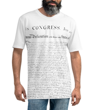 Load image into Gallery viewer, Flat lay of Agent Green Thumb&#39;s Constitution All-Over Print T-Shirt, highlighting the all-over print design and premium knit fabric. - Male model shot maock up