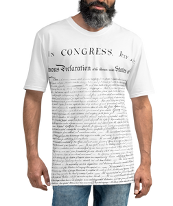 Flat lay of Agent Green Thumb's Constitution All-Over Print T-Shirt, highlighting the all-over print design and premium knit fabric. - Male model shot maock up