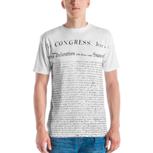 Load image into Gallery viewer, Agent Green Thumb&#39;s Constitution All-Over Print T-Shirt worn by a male model, showcasing the fashionable secrecy and cannabis culture - Male Front Mockup shot