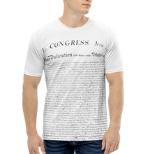 Load image into Gallery viewer, Agent Green Thumb&#39;s Constitution All-Over Print T-Shirt on a male model, representing the fusion of fashion-forward design and cannabis culture.