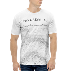 Agent Green Thumb's Constitution All-Over Print T-Shirt on a male model, representing the fusion of fashion-forward design and cannabis culture.