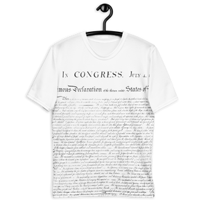 Back view of Agent Green Thumb's Constitution All-Over Print T-Shirt laid flat, displaying the stylish and intricate design inspired by cannabis culture. - Tshirt Hanger mockup