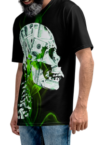  Quarter view of Male wearing Money Skull T-Shirt - Happy laughing 