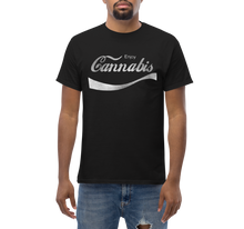 Load image into Gallery viewer, Male model wearing a black cannabis-themed shirt, showcasing its trendy and popular appeal.