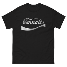 Load image into Gallery viewer, Flat lay image of a Black cannabis-themed t-shirt, ideal for expressing your passion for cannabis.