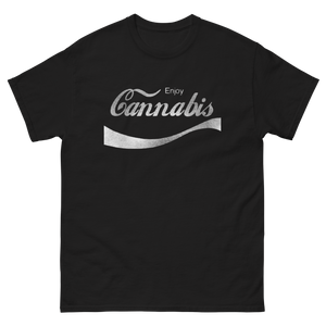 Flat lay image of a Black cannabis-themed t-shirt, ideal for expressing your passion for cannabis.