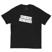 Load image into Gallery viewer, Unleash your vibes with our trendy RED EYES BIG SMILE Tee - Black shirt laid out