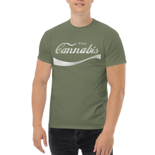 Load image into Gallery viewer, Male model wearing an Army Green cannabis-themed shirt, embodying a vintage and nostalgic charm.