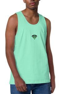 Mint Tank Top | Wifi OG strain | Strains collection | Cannabis Incognito Apparel | Front Mock up Layout  | Model Front | CIA - Wifi OG Tank Top: Cozy Weed Clothing for Unmatched Comfort